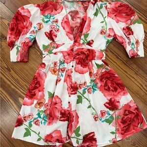 Sunday Floral Red and White Dress